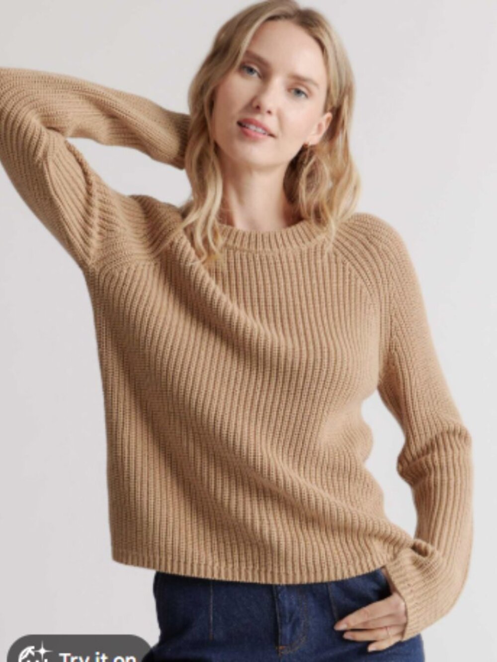 Quince Fisherman Crew Sweater 100% Organic Cotton Size L Beige Minimalist